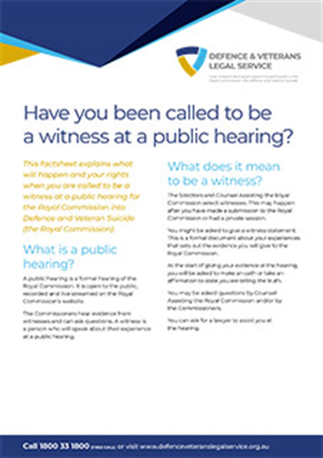 Witness public hearing — Defence and Veterans Legal Service
