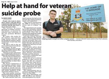Newspaper story: 'Help at hand for veteran suicide probe'